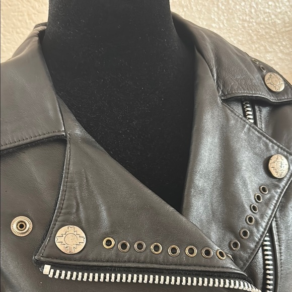 RARE VINTAGE BAJA Trading Company Studded Eagle Rhinestone 100% Leather Jacket - Picture 6 of 16
